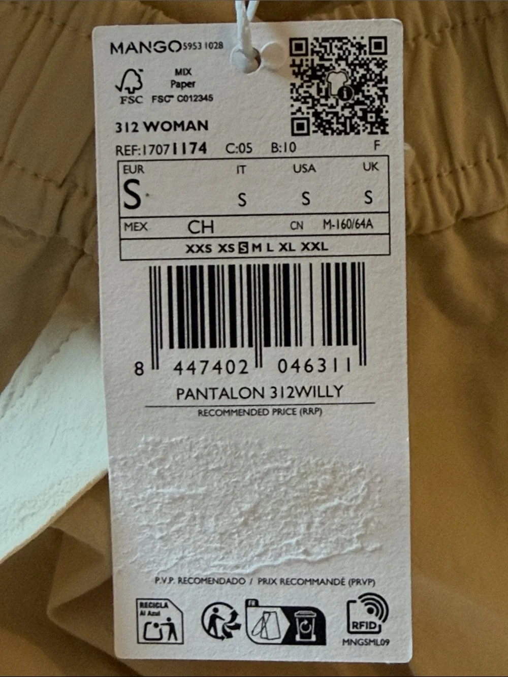 Mango COTTON PAPERBAG PANTS, size S